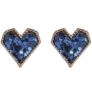 “Blue Sequin Heart” Dainty Tiny Mini Gold Love Valentines Sparkly Romance Studs